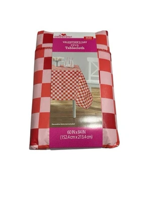 celebrate valentines peva tablecloth reusable 60X84 inches red pink - Image 1 of 4