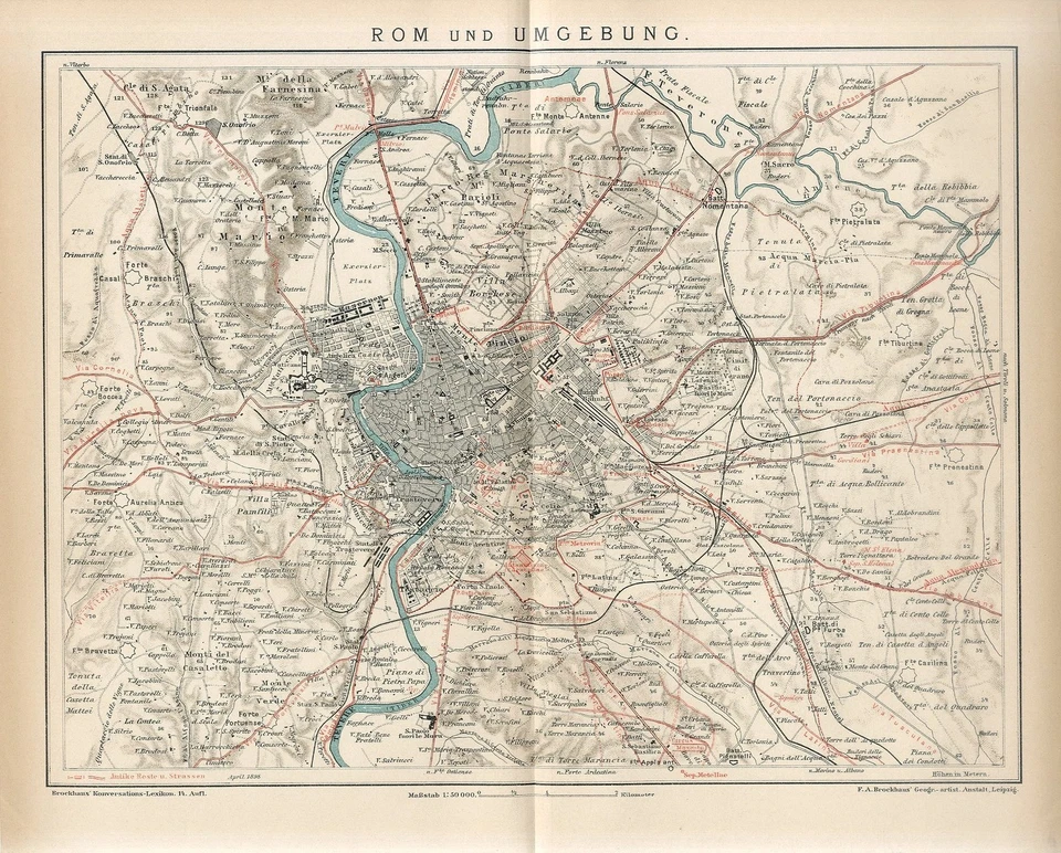 Mapa antiguo de ITALIA ROMA ROMA 1898 y suburbios con fecha Foto 1 de 1