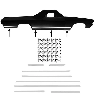 1967 Chevy El Camino Body Side Moldings Right & Left Sit 8 PCS Set with Clips Foto 1 de 4
