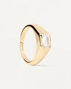 PDPAOLA Gold-Plated Silver Signet Ring With Rectangular White Zirconia Size 14 - Picture 1 of 5