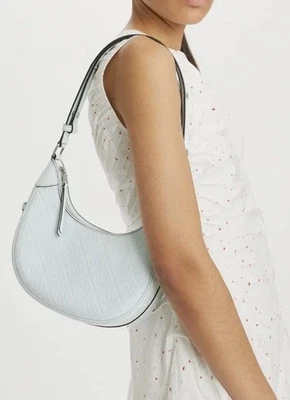Tory Burch Re$468 T Monogram Leather Crescent Shoulder Bag Ice Blue - Image 1 of 4
