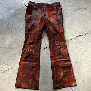 Vintage 1970s Patchwork Leather Bell Bottoms Pants Mens Size S Very Rare - Picture 1 of 6