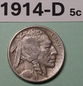 1914-D BUFFALO Nickel 5c US COIN RATES: EXTRA FINE BETTER DATE 3,912,000 - Picture 1 of 2