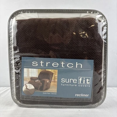 Sure Fit Stretch Recliner Slipcover Brown Stretch w/ Side Pocket NEW In Package - Image 1 of 3