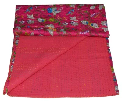 Colcha doble de algodón Kantha Paradise india hecha a mano rosa tiro Gudari  Foto 1 de 4