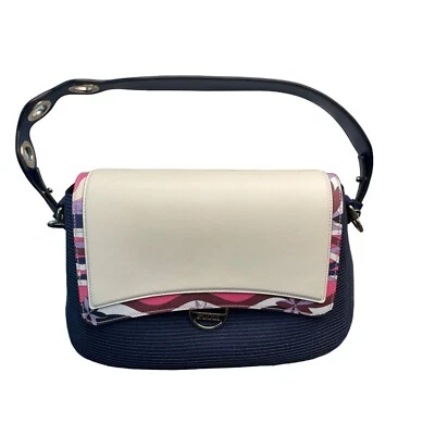 Сумка наплечная Emilio Pucci Riviera соломенная/кожаная хобо разноцветная розовая/синяя - Изображение 1 из 4