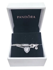 New Authentic PANDORA Sparkle Crystal Elevated Heart Pendant Necklace 398425C01 - Picture 1 of 5