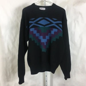 Parker of Vienna Herren Woll Rundhalspullover Fair Isle Skifahren Schwarz Größe XL - Bild 1 von 9