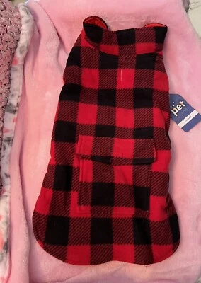 Scenereal Red & Black Plaid Fleece Dog Jacket Size M - Image 1 of 2