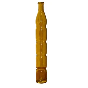Vaso decorativo in vetro ambrato a costine Art Deco MCM bolla circa 12" x 1,5" - Foto 1 di 7