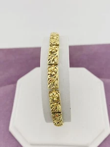 Brazalete de eslabones con placa floral de oro amarillo de 10kt de 7,5" 1016562-4 - Imagen 1 de 5