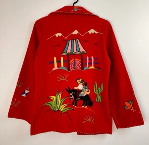 Chaqueta Turística Mexicana De Colección Pequeña Lana Roja Recuerdo Anáhuac Bordado Folk - Imagen 1 de 17