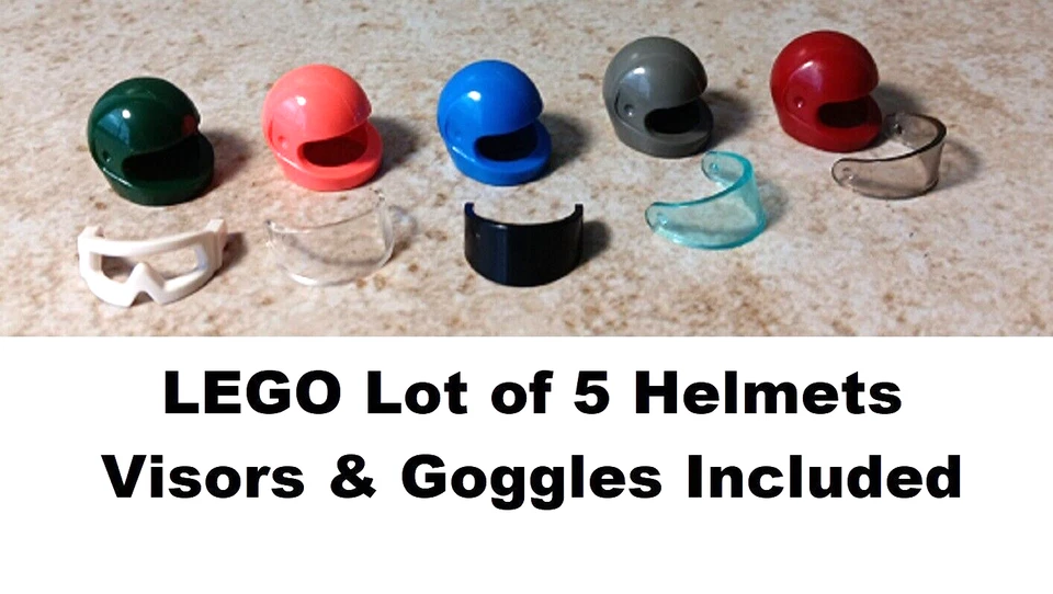 LEGO Motorcycle Helmet Lot of 5 Assorted Colors Coral Dark Gray Green FREE Visor - Image 1 of 1
