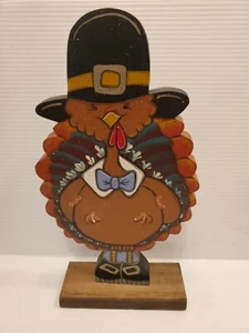 Thanksgiving Wooden Turkey Hand Painted Figurine Pilgrim Hat 13" X 7" - Picture 1 of 2