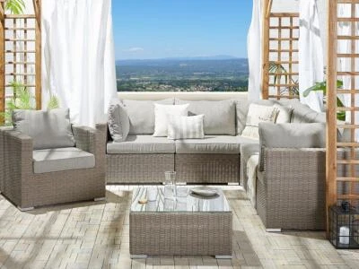 Luxus Rattan Gartenmöbel Lounge Sitzgruppe Sitzgarnitur Sessel grau für Terrasse - Bild 1 von 4