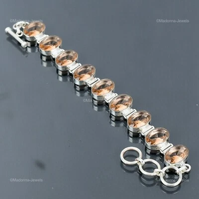 Venta de San Valentín 925 Plata de Ley Ovalada Morganita Piedra Cadena Pulsera Joyería Foto 1 de 4