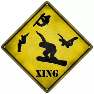 Snowboarder Xing Neuheit Mini Metall Straßenhinweis 8" Kreuz Xing Kreuzung Schild - Bild 1 von 1