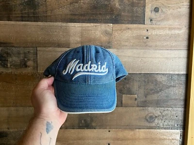 Madrid Hat Adult Mens Dad Mom Cap Denim Blue 3D Raised Sewn White Letters Espana - Imagem 1 de 4