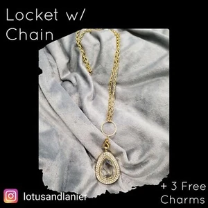 Floating Teardrop Locket w/Chain Plus 3 Random Charms - Picture 1 of 5