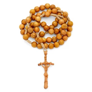 Collana croce pastorale cattolica perle rosario corda legno ulivo dal Vaticano - Foto 1 di 9