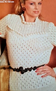 1980s Stand Collar Ruffle Yoked Lace Bobble Cleckheaton 134 Knitting Pattern - Picture 1 of 3