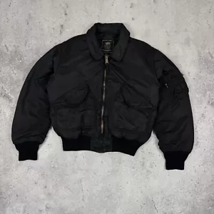 Vintage Alpha Industries CWU 45/P Army Flight Bomber Jacket Black Mens Size L - Picture 1 of 14