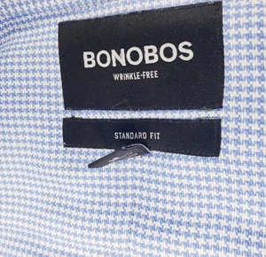 NWOT Bonobos Mens 18/39 Long Sleeve Dress Shirt Blue/White Houdstooth - Picture 1 of 8