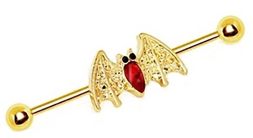 Industrial Barbell Gold Plated Industrial Barbell with Golden Blood Bat 1 1/2'' - Image 1 of 1