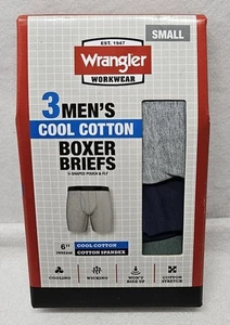 Calzoncillos boxer de algodón geniales Wrangler Workwear para hombre, costura de 6", paquete de 3, talla pequeña/nuevos - Imagen 1 de 9