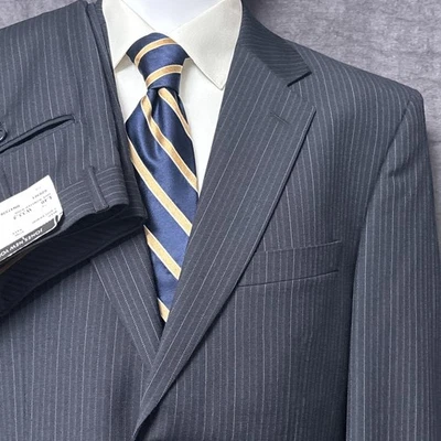 Jones NY Traje 40L Chaqueta 32W Azul Marino Rayas Lana Peinada Caña NUEVO Sin Dobladillo* Foto 1 de 4