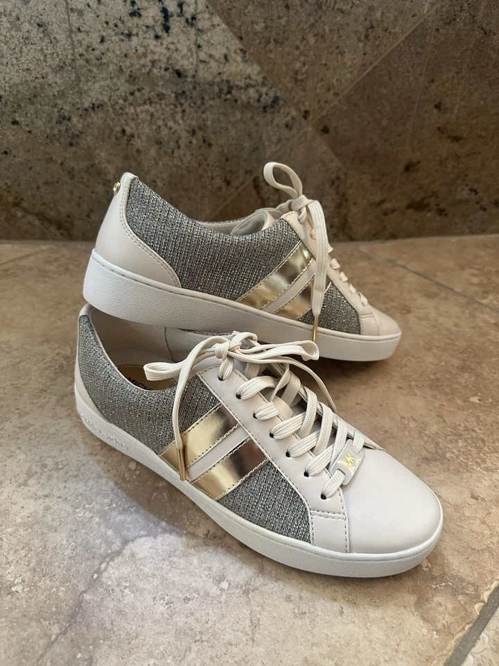 MICHAEL KORS IRVING 条纹系带运动鞋 PALE GOLD GLITTER MESH 尺码 6 — 第 1/4 张图片
