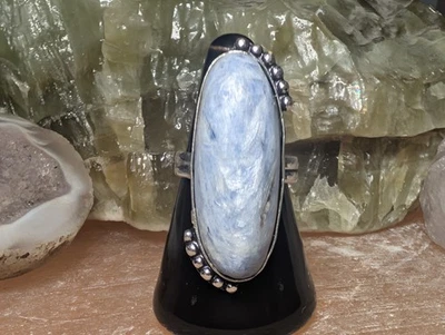 Серебряное кольцо ручной работы с голубым кружевом агатом 9,5 единственное в своем роде! Ювелирные изделия бохо - Изображение 1 из 4