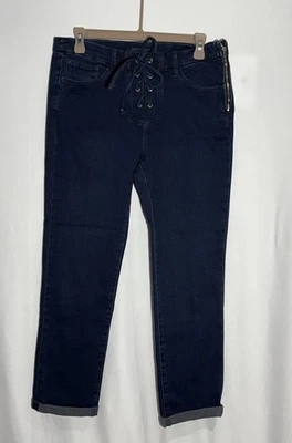 Jeans feminino Tommy Hilfiger 8 cadarço fecho lateral zíper cintura alta Y2K cropped - Imagem 1 de 4