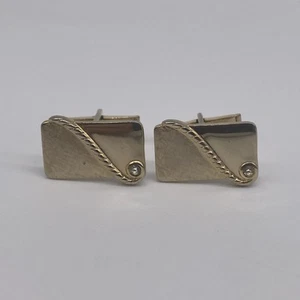 Vintage Gold Tone White Stone Mens Cufflinks - Picture 1 of 4
