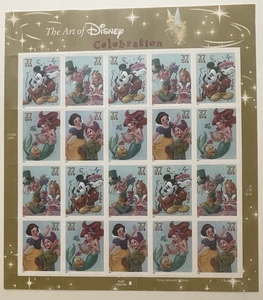 USA 37 Cent Art of Disney CELEBRATION Postage Stamps, Full Sheet of 20 - Picture 1 of 5