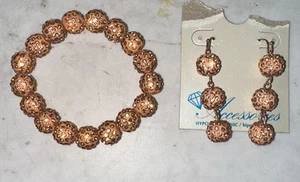 Vintage goldfarbene Strass Ohrhänger funkelnd 3 Kugeln & Armband Schmuck - Bild 1 von 4