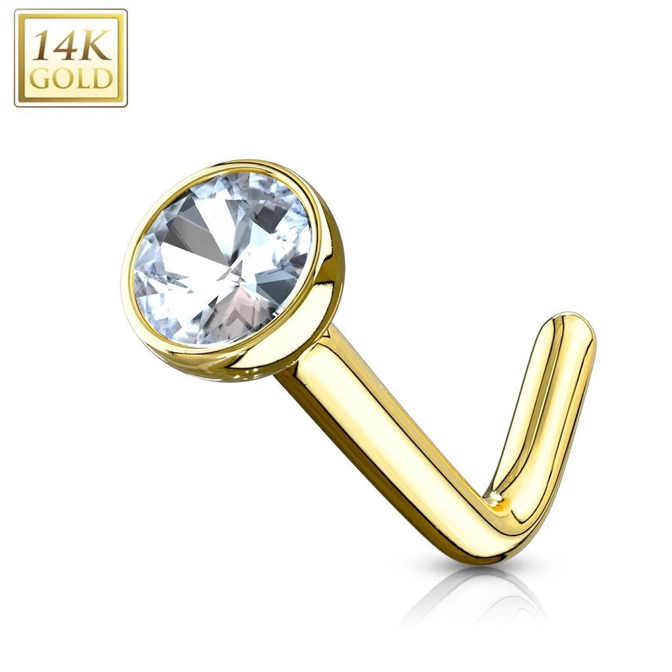 Piercing Nase Gelbgold 14 Karat Strasssteine Stecker IN L - Bild 1 von 1