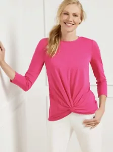 T By Talbots 3/4 Sleeve Front Twist Knot T-Shirt Tee Top Size Small Pink - Picture 1 of 5