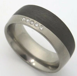 Sonderpreis Titanfactory Titan Trauringe 52469 Carbon Diamant 0.05 Damenring  - Bild 1 von 4