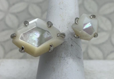 Kendra Scott Kayla Ring Ivory mother of pearl Open Adjustable silver tone - Image 1 of 4