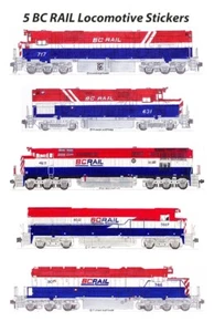 BC Rail Red, White & Blue Locomotives 5 individual Stickers Andy Fletcher - Picture 1 of 1