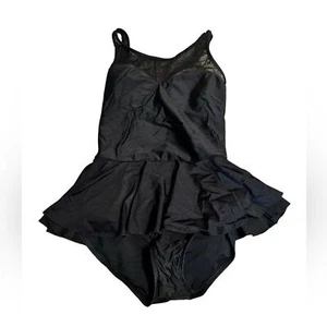 Esther Williams Set up on the Sand Black 1pc Swimsuit Sz 12 Skirt Mesh SEXY - Picture 1 of 4