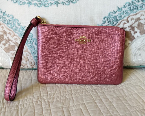 Bracciale Coach Edizione Limitata Rosa Marrone Metallizzato Pelle Ciottolato Cerniera