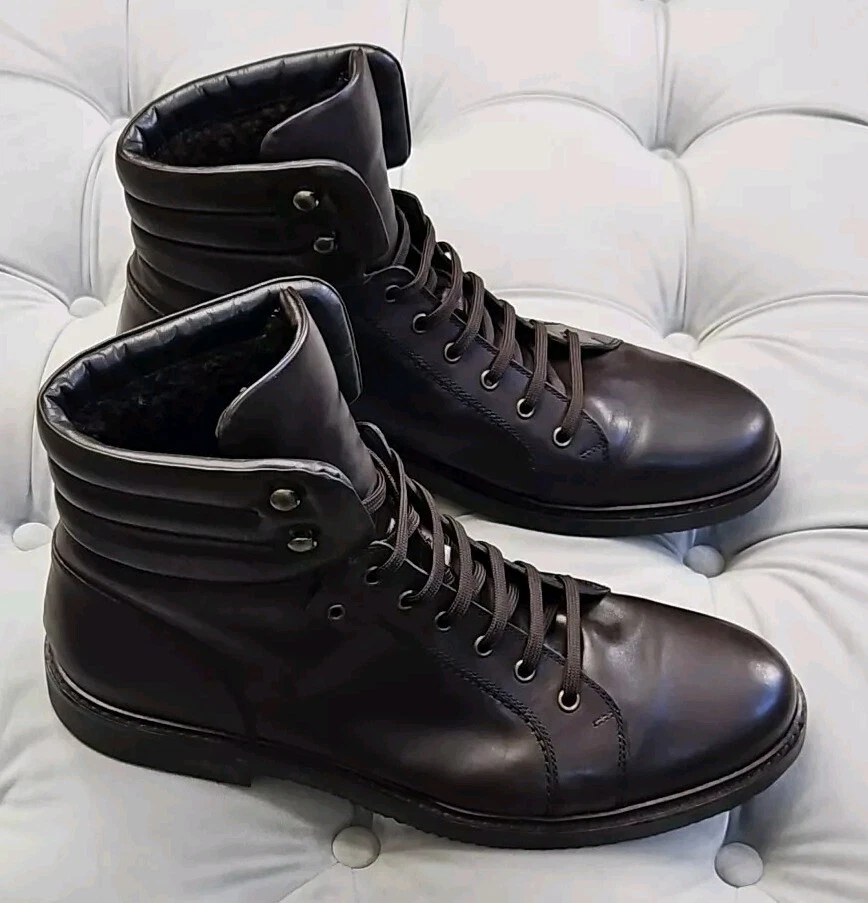 Ermenegildo ZEGNA A1431X Brown Leather Sherpa LaceUp Boots Mens Shoes 11 $1250 - Image 1 of 4