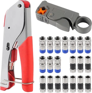 Coax Cable Crimper Kit with 20 F Connectors for RG6/RG59 Compression - Picture 1 of 12