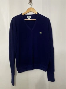 Vintage IZOD Lacoste Mens Sweater XL Navy V Neck Long Sleeve Acrylic USA - Picture 1 of 8