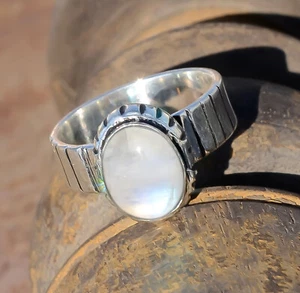 Rainbow Moonstone Gemstone Ring 925 Sterling Silver Handmade Ring Man's Jewelry - Picture 1 of 7
