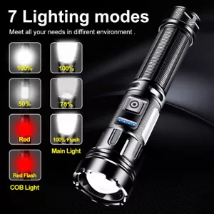 1200000 Lumens LED Torch Flashlight Tactical Light Rechargeable Camping Outdoor - Picture 1 of 11