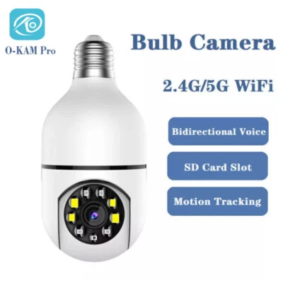 Wireless WiFi HD 2K 3MP 5G Voice Card Slot Full Color IR Night CCTV Bulb Camera - Image 1 of 4