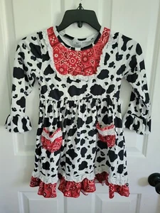 AL Limited Girls Boutique Cowgirl Cow Print Lace Bandana Rodeo Party Dress Size - Picture 1 of 5